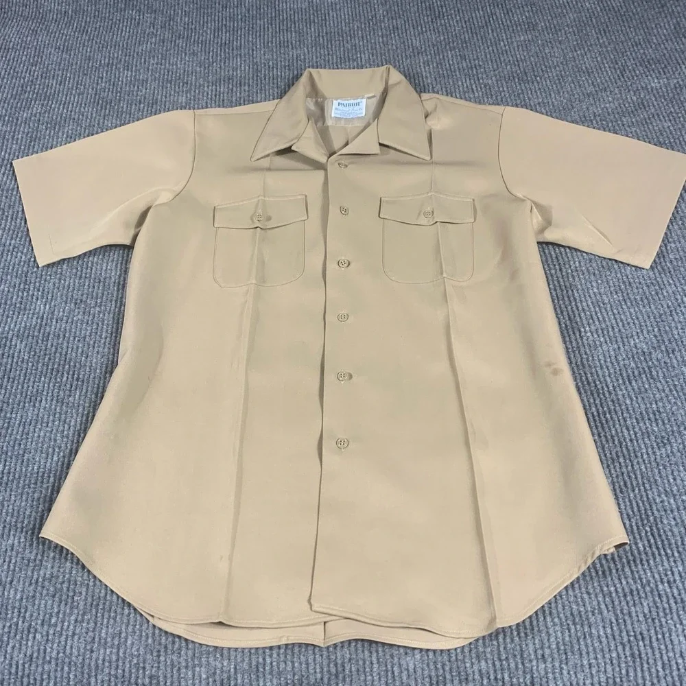 VTG Patriot Shirt‎ Mens XL Beige Button Up Weintraub Military Navy Vietnam War